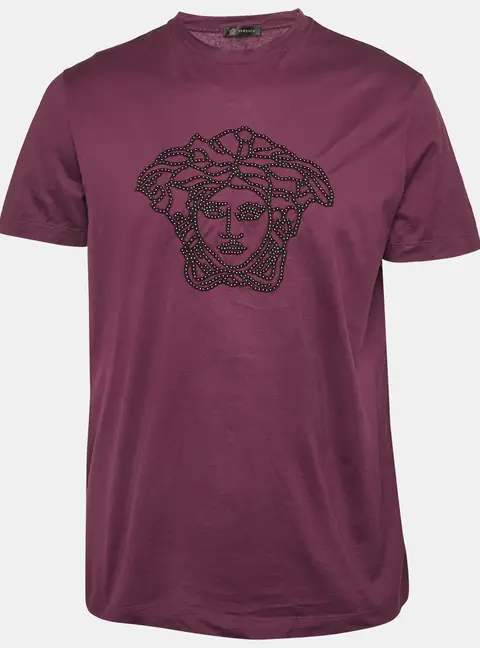 Versace Purple Medusa Applique Jersey T-Shirt L