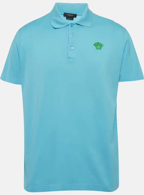 Versace Blue Medusa Embroidered Pique Polo T-Shirt XL
