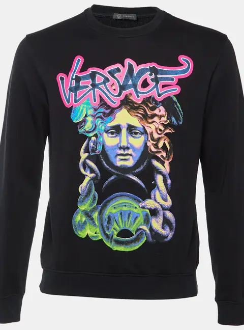 Versace Black Printed Cotton Crewneck Sweatshirt XS