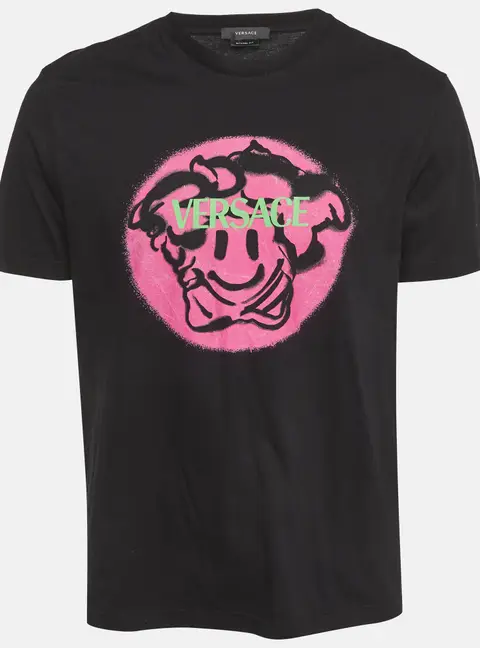 Versace Black Medusa Smiley Print Jersey Graphic T-Shirt M