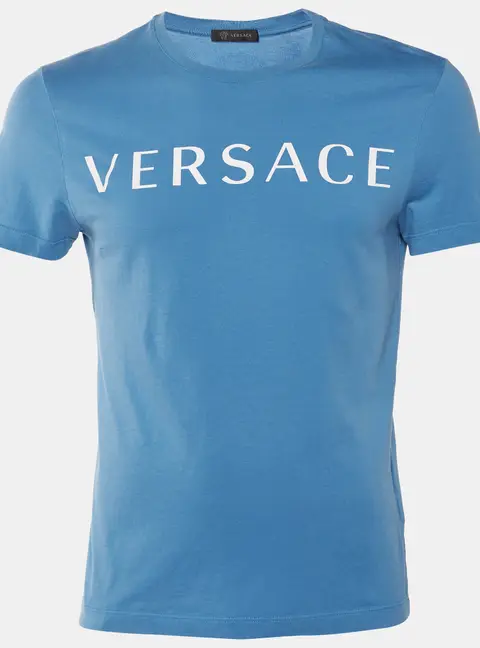 Versace Blue Logo Print Cotton Crew Neck T-Shirt S