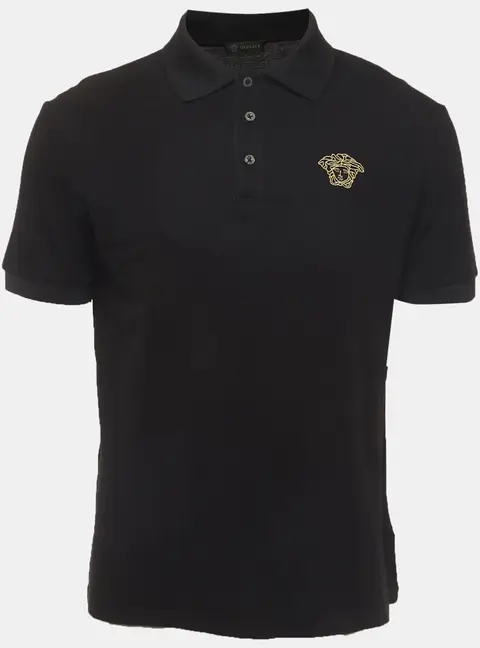 Versace Black Medusa Embroidered Pique Polo T-Shirt XL