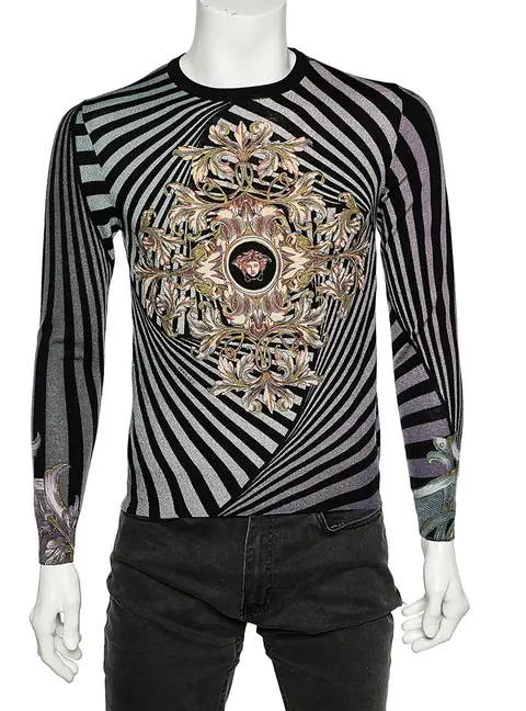 Versace Multicolor Printed Wool & Silk Knit Sweater M
