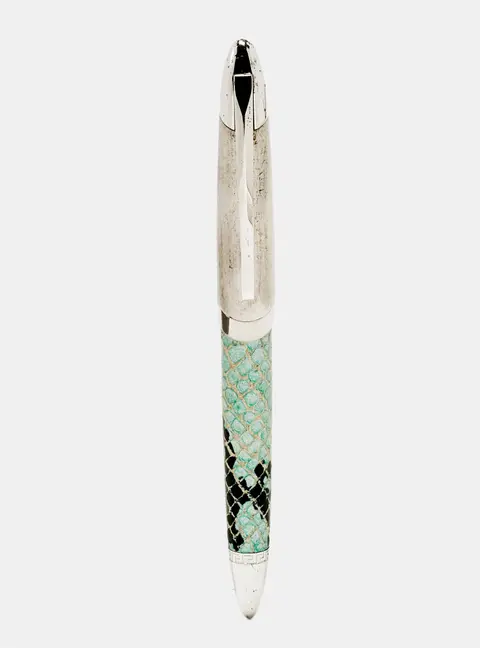 Versace Leather Silver Tone Ballpoint Pen