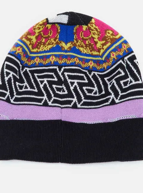 Versace Multicolor Fabric Blend La Greca Beanie