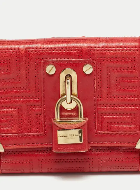 Versace Red Quilted Leather Lock Trifold Wallet