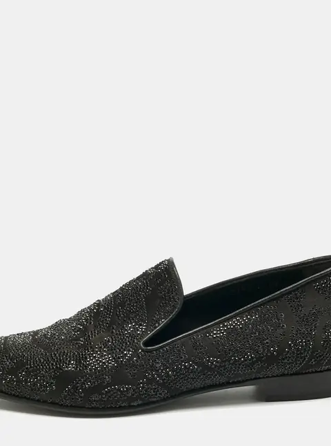 Versace Black Crystals and Satin Medusa Logo Smoking Slippers Size 42