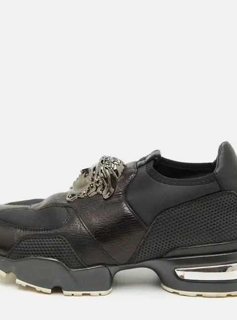Versace Medusa Size 41 Black Leather and Neoprene Slip On Sneakers