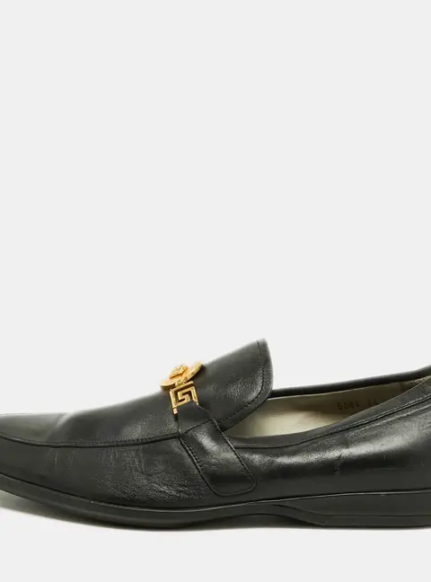 Versace Medusa Size 44 Black Leather Buckle Loafers