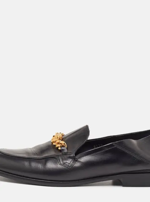 Versace Medusa Size 44 Black Leather Slip On Loafers