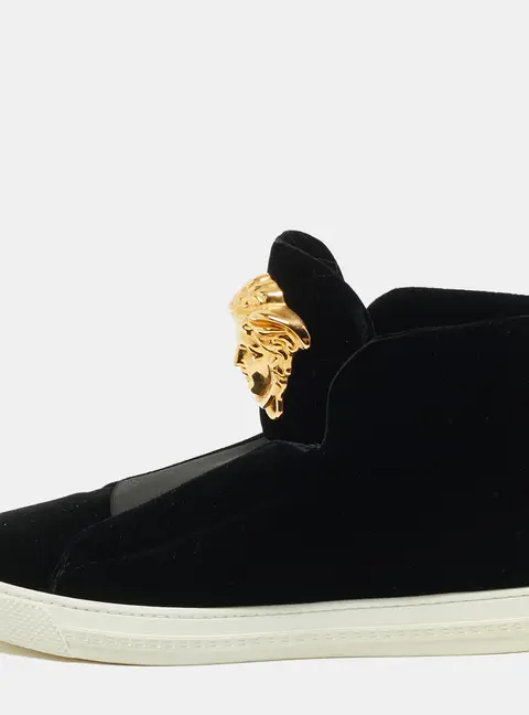 Versace Palazzo Medusa Size 44 Black Velvet High Top Sneakers