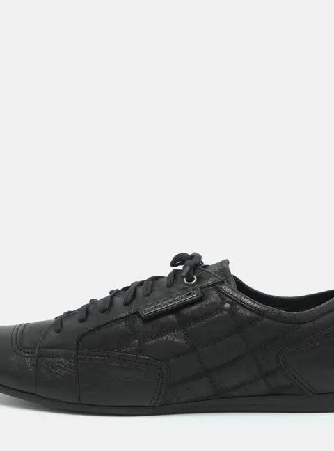 Versace Size 45 Black Leather and Suede Low Top Sneakers