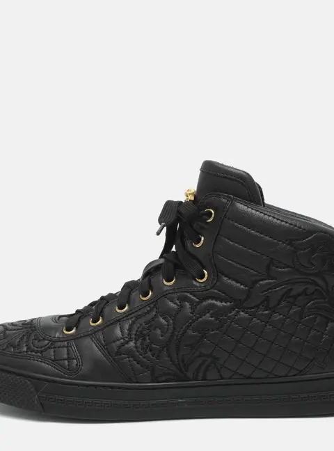 Versace Medusa Embellished Size 43 Black Leather High Top Sneakers