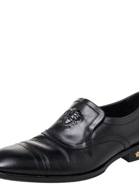 Versace Black Leather Medusa Embellished Slip On Oxford Size 40