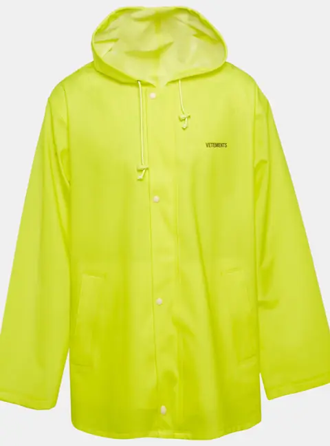 Vetements Neon Yellow Logo Print Synthetic Raincoat One Size