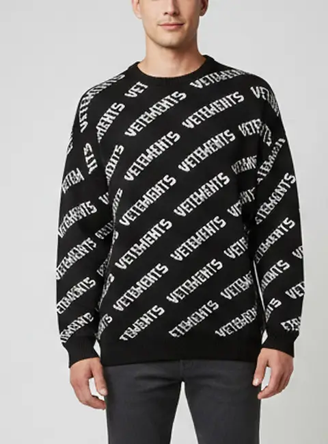 Vetements Unisex Black All Over Logo Knit Oversized Sweater L
