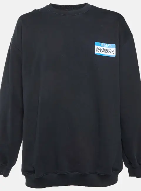 Vetements Unisex Black Graphic Print Cotton Knit Crewneck Sweatshirt L