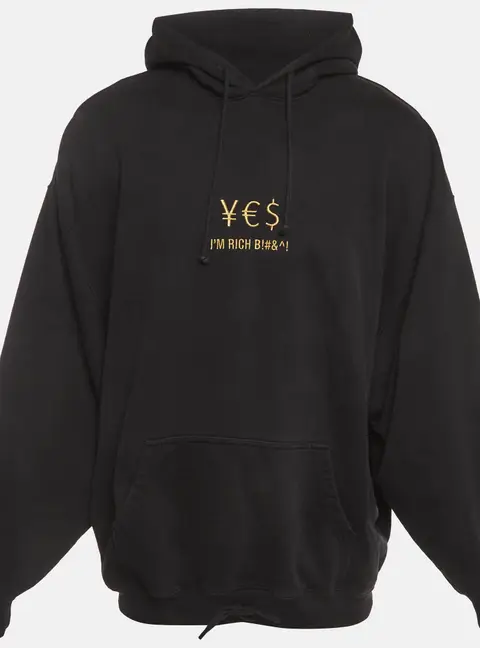 Vetements Black Currency Embroidered Cotton Knit Hoodie XS