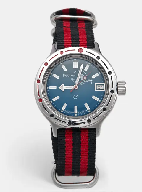 Vostok Amphibia 420059 Blue Dial Stainless Steel Fabric Men's Wristwatch 42mm