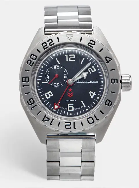 Vostok Komandirskie 650539 Black Dial Stainless Steel Men's Wristwatch 42mm