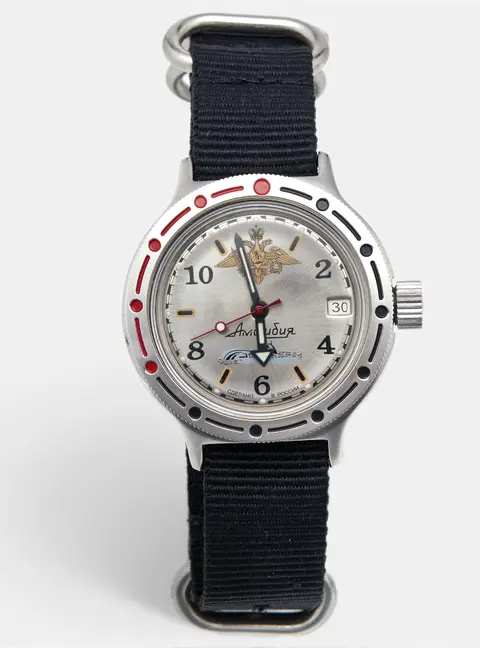 Vostok Amphibia 420392 Silver Dial Stainless Steel Fabric Men's Wristwatch 42mm