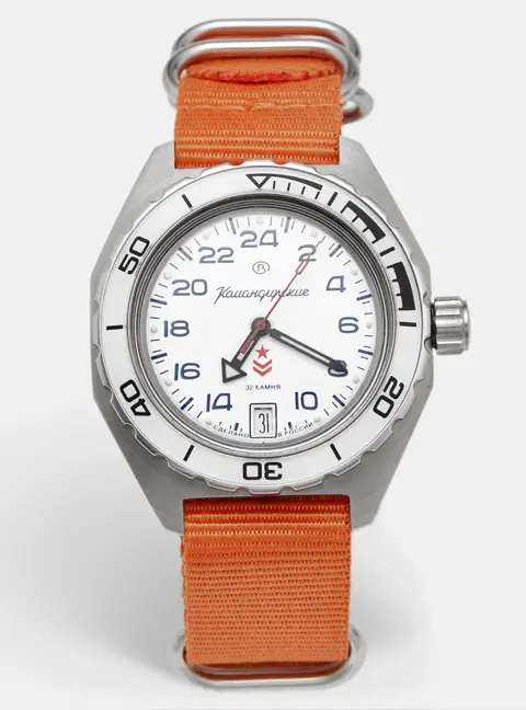 Vostok Komandirskie 650546 White Dial Stainless Steel Fabric Men's Wristwatch 42mm