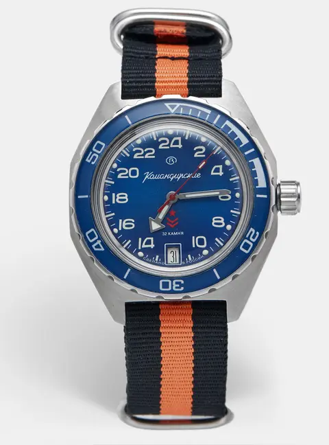 Vostok Komandirskie 650547 Blue Dial Stainless Steel Fabric Men's Wristwatch 42mm
