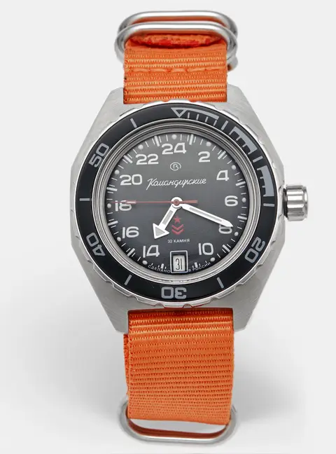 Vostok Komandirskie 650541 Black Dial Stainless Steel Nylon Men's Wristwatch 42 mm