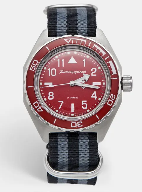 Vostok Komandirski  650840 Red Dial Stainless Steel Fabric Men's Wristwatch 42mm