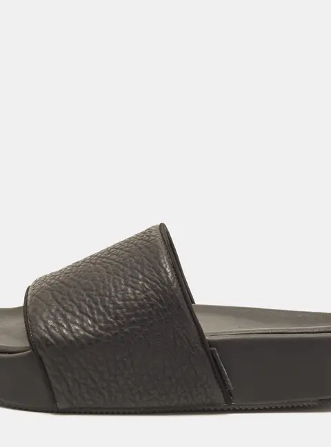 Y-3 x Adidas Size 47 Black Tumbled Leather Slide Sandals