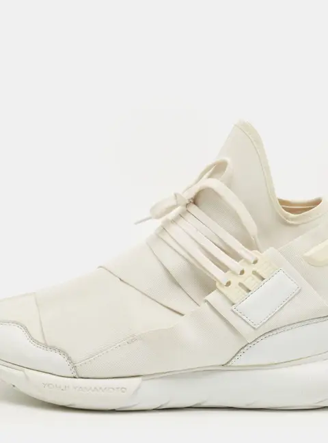 Y-3 Qasa Elle Size 43.5 White Fabric and Leather Lace Up Sneakers