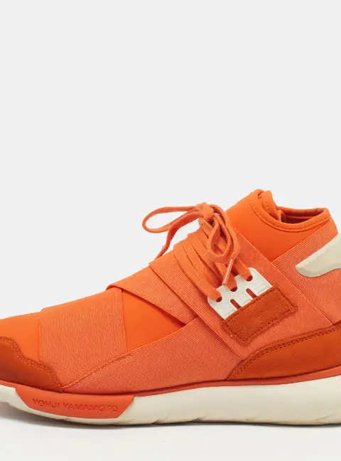 Y-3 x Adidas Qasa Size 43 1/3 Orange Neoprene and Suede High Top Sneakers