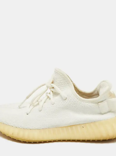 Yeezy x Adidas White Knit Fabric Boost 350 V2 Cream White Sneakers Size 401/3