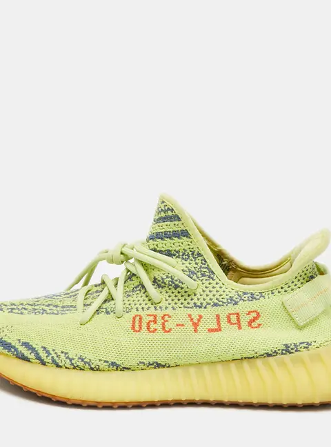 Yeezy x Adidas Boost 350 V2 Size 46.5 Yellow Knit Fabric Semi Frozen Low Top Sneakers
