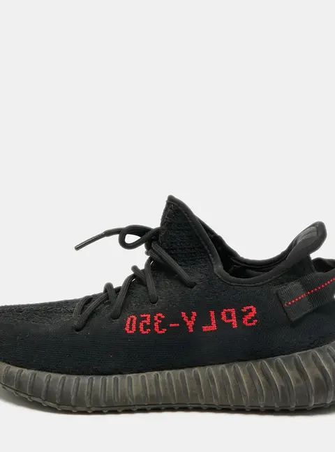 Yeezy x Adidas Boost 350 V2 Bred Size 44.5 Black Knit Fabric Lace Up Sneakers