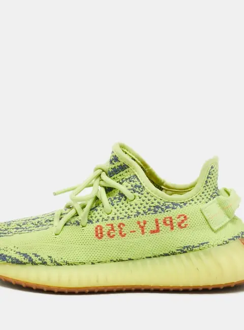 Yeezy x Adidas Boost 350 V2 Semi Frozen Yellow Size 37 1/3 Neon Yellow Knit Fabric Low Top Sneakers