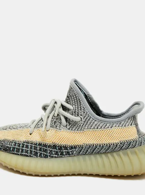 Yeezy x Adidas Boost 350 V2 Size 36 Ash Blue/Yellow Knit Fabric Low Top Sneakers