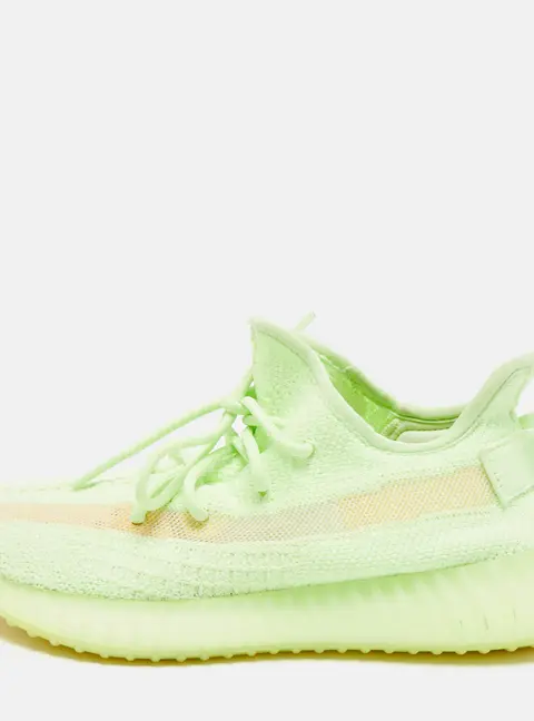 Yeezy x Adidas Boost 350 V2 Glow Size 41 1/3 Neon Green Knit Fabric Low Top Sneakers