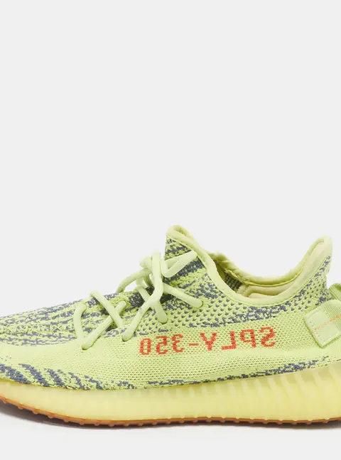 Yeezy x Adidas Boost 350 V2 Semi Frozen Yellow Size 41 1/3 Neon Yellow Knit Fabric Low Top Sneakers