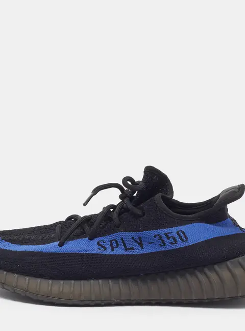Yeezy x Adidas Boost 350 V2 Dazzling Blue Size 47 1/3 Black Knit Fabric Low Top Sneakers