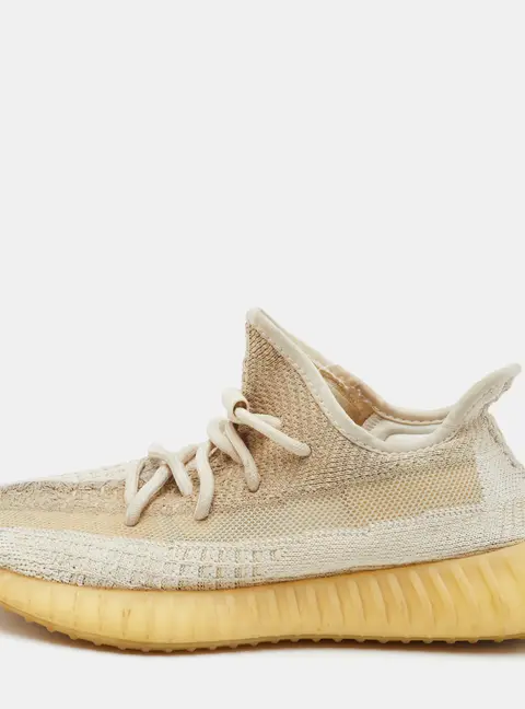 Yeezy x Adidas Boost 350 V2 Natural Size 39 1/3 Off White Knit Fabric Low Top Sneakers