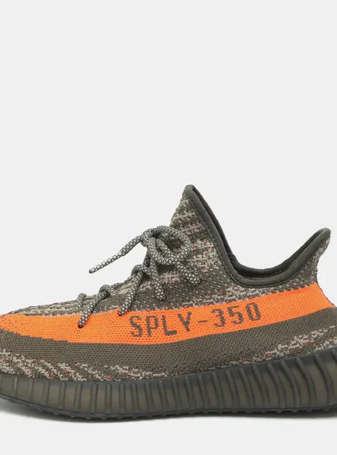 Yeezy x Adidas Boost 350 'Carbon Beluga" Size 45 1/3 Grey/Orange Knit Fabric Low Top Sneakers