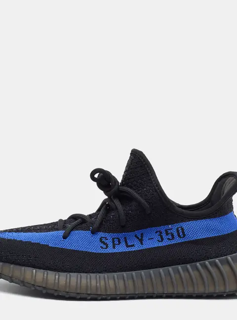 Yeezy x Adidas Boost 350 V2 Dazzling Blue Size 48 Black Knit Fabric Low Top Sneakers