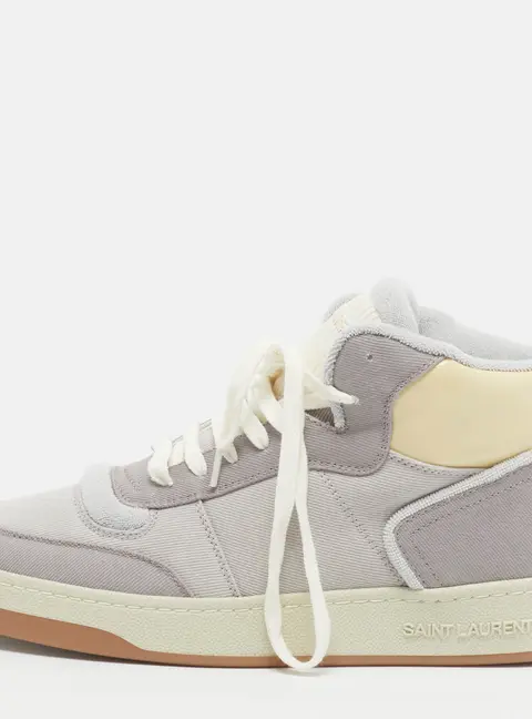 Yves Saint Laurent SL/80 Size 42.5 Grey/Purple Canvas and Patent High Top Sneakers