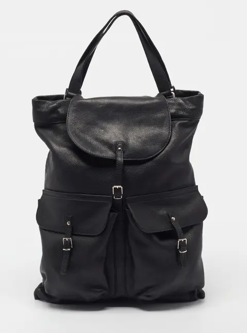 Yves Saint Laurent Black Leather Convertible Backpack
