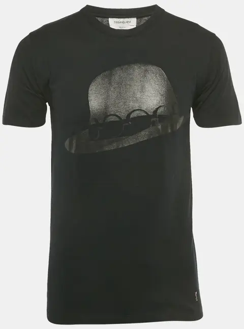 Yves Saint Laurent Black Hat Print Jersey Ysl Detail T-Shirt S