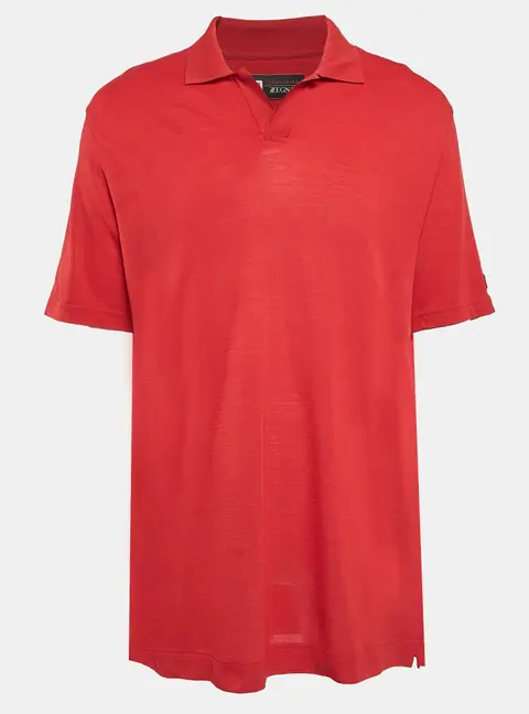 Z Zegna Red Pique Wool Techmerino Polo T-Shirt M