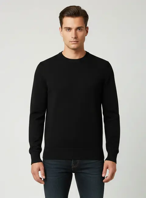 Z Zegna Black Wool Knit Crewneck Sweater L