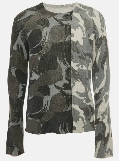 Zadig & Voltaire Grey Camouflage Print Cashmere Kennedy Bis Sweater L
