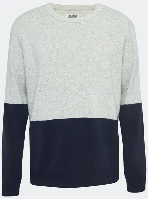 Zadig & Voltaire Grey/Navy Blue Wool Crew Neck Rod Jumper M
